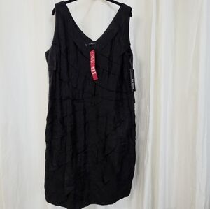 R&M Richards 22W 3X Textured Satin Layered Black Sleeveless V-Neck Sheath  Dress